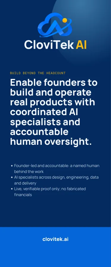 CloviTek AI pull-up banner, generated by the CloviBrand pipeline