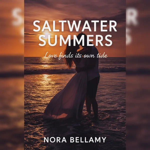 Book cover generated by CloviCover for a romance novel: a warm, soft-lit coastal scene with a flowing script title.