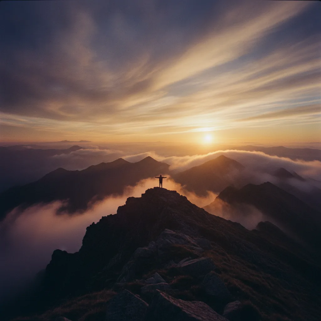 Cinematic mountain landscape at golden hour — a cinematic image generated with CloviImage