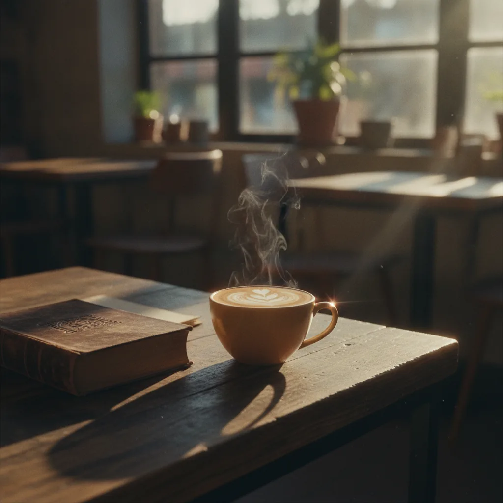 Latte lifestyle scene in warm light — a cinematic image generated with CloviImage