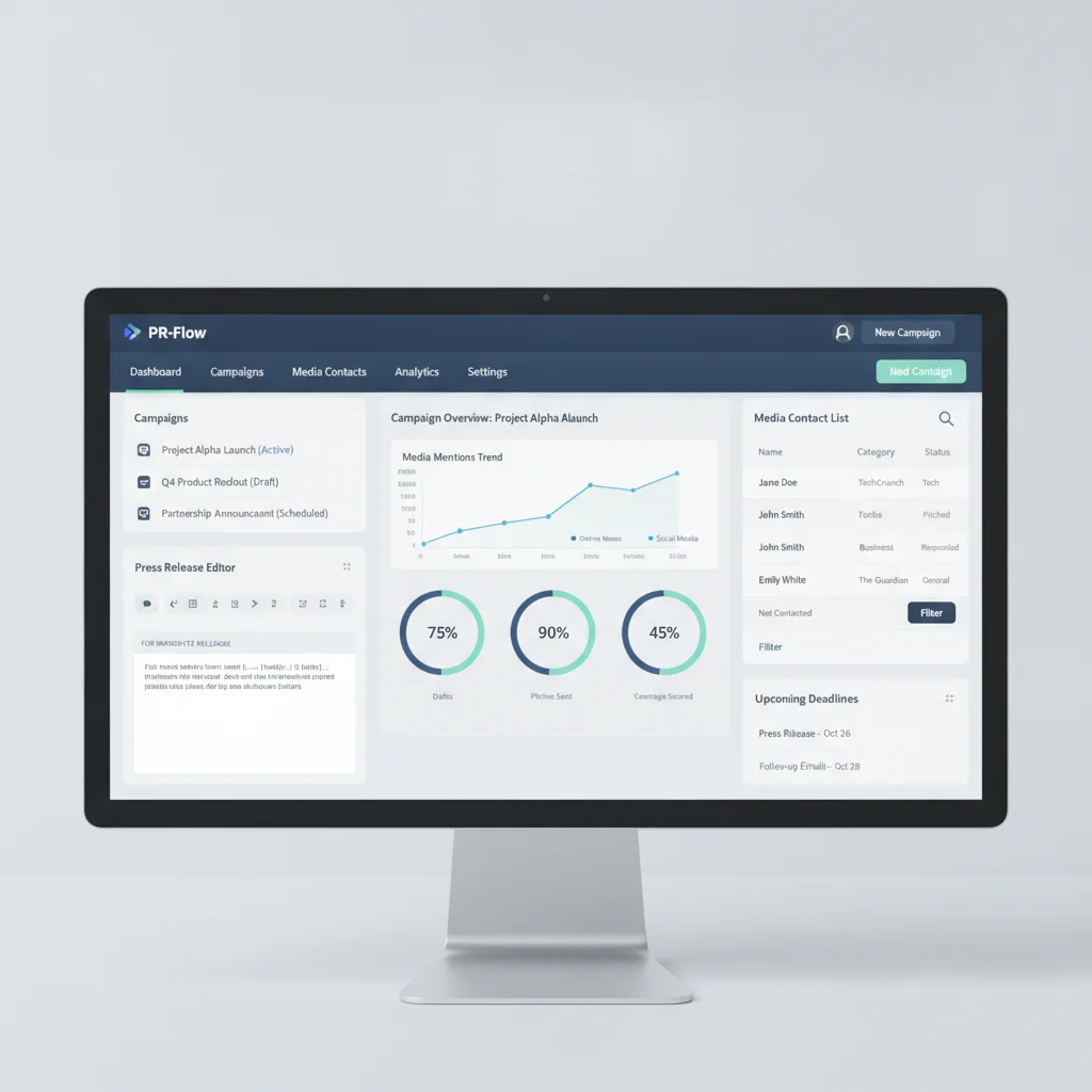CloviPR journalist-discovery workspace with a searchable media-contact list