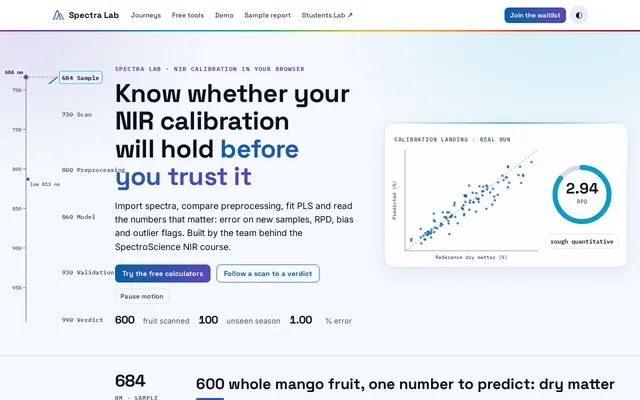 Spectra Lab home page screenshot