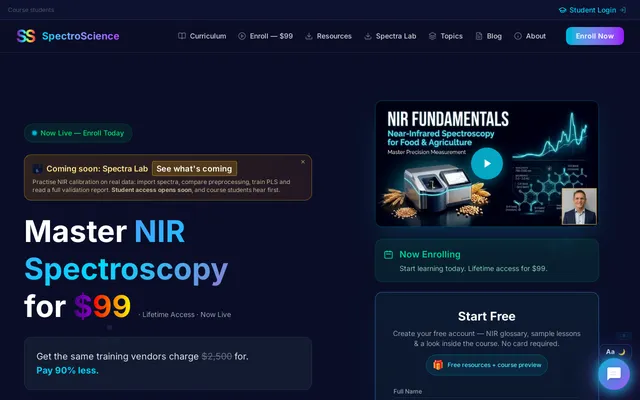 SpectroScience home page screenshot