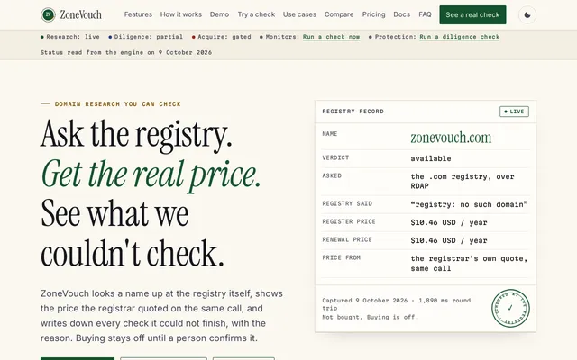 ZoneVouch home page screenshot