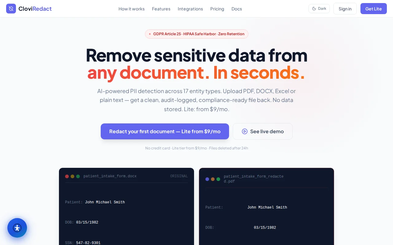 CloviRedact, a real security and data-protection product