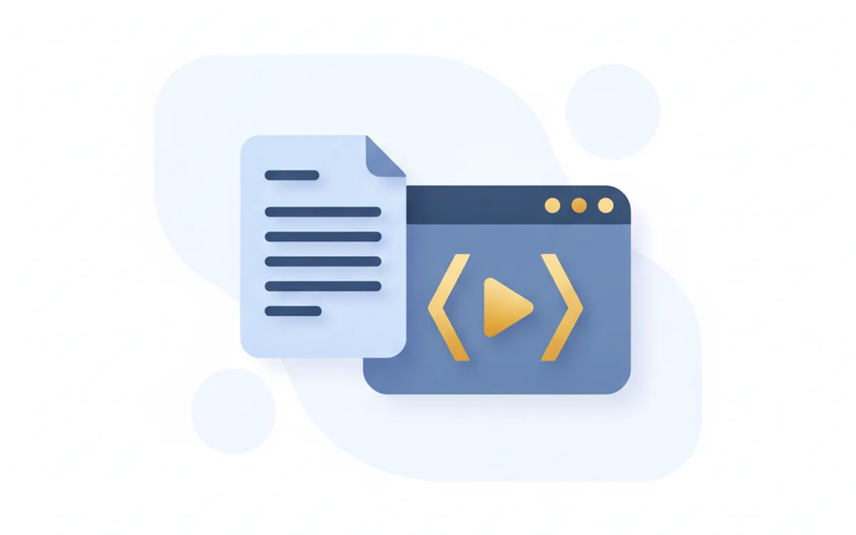 CloviCode promo art: a spec document flowing into a running app window with code brackets