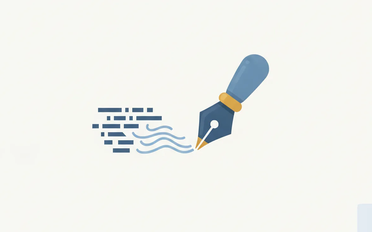 CloviHuman promo art: a fountain pen turning rigid robotic text into smooth handwritten script