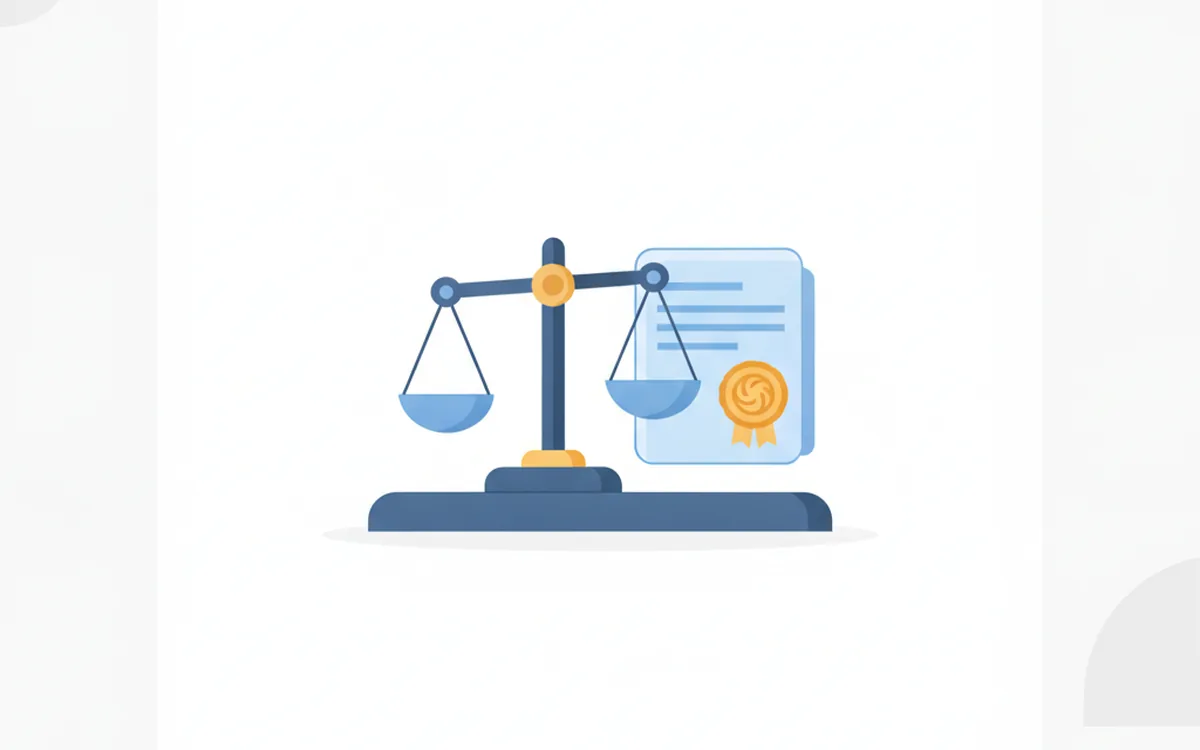 CloviLegal promo art: balanced scales of justice beside a legal document with a seal