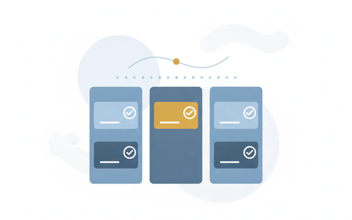 CloviTrack promo art: a kanban board with task columns and check-marked cards